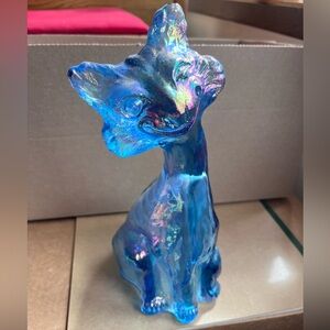 Fenton Iridescent Carnival Glass Winking Alleycat Figurine - Home Art Decor